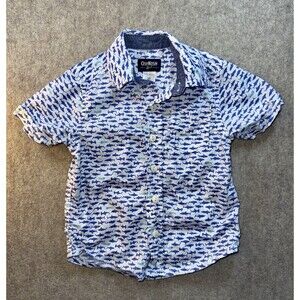 Oshkosh B’gosh Boys Size 2T Short Sleeve Button Down Shirt Sharks White
